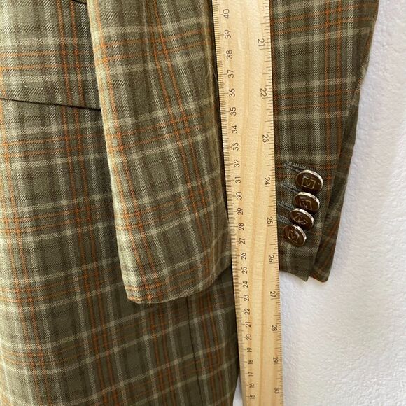 Men’s Sergio Valentino 2 PC Suit  Size  Wool Beige Green Brown Plaid Jacket/Vest - Picture 12 of 15